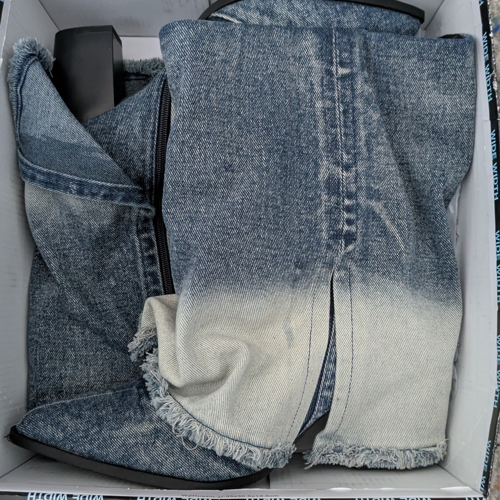 Denim Ombre Knee-High Boots (13W)